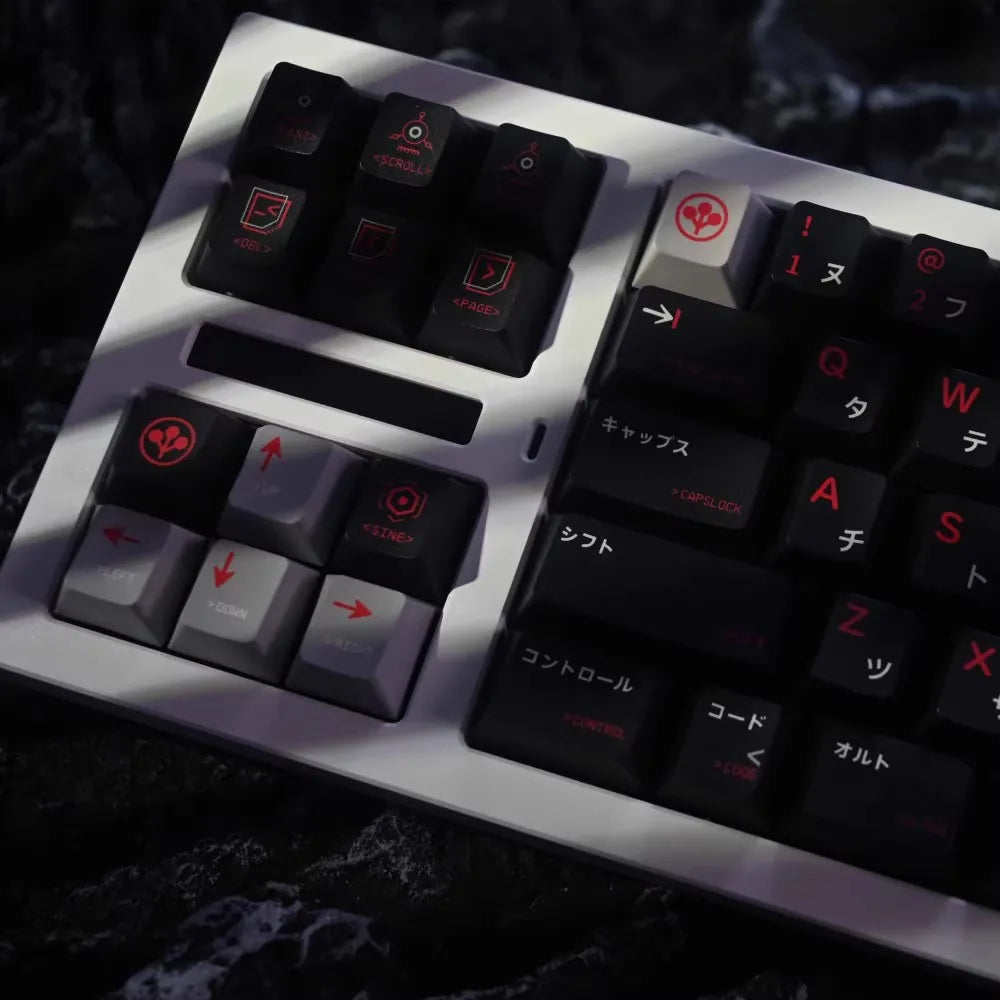 140+ Tasten/Set Arasaka Gaming Tastenkappen PBT Farbstoffsublimation Schwarz Rot Tastenkappen Kirschprofil Anime Spiel CBPK 2077 Tastenkappe MX Switch