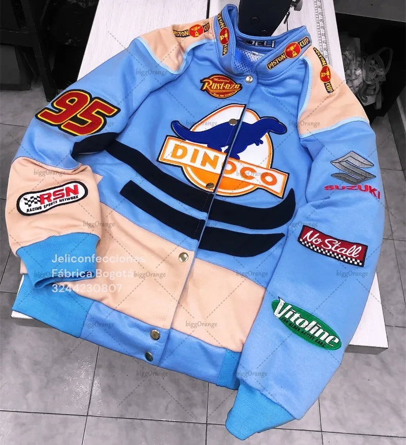 Harajuku Dinosaurier Jacke – Oversize Streetwear mit hochwertiger Stickerei & Baseball-Design - NVTS Solutions