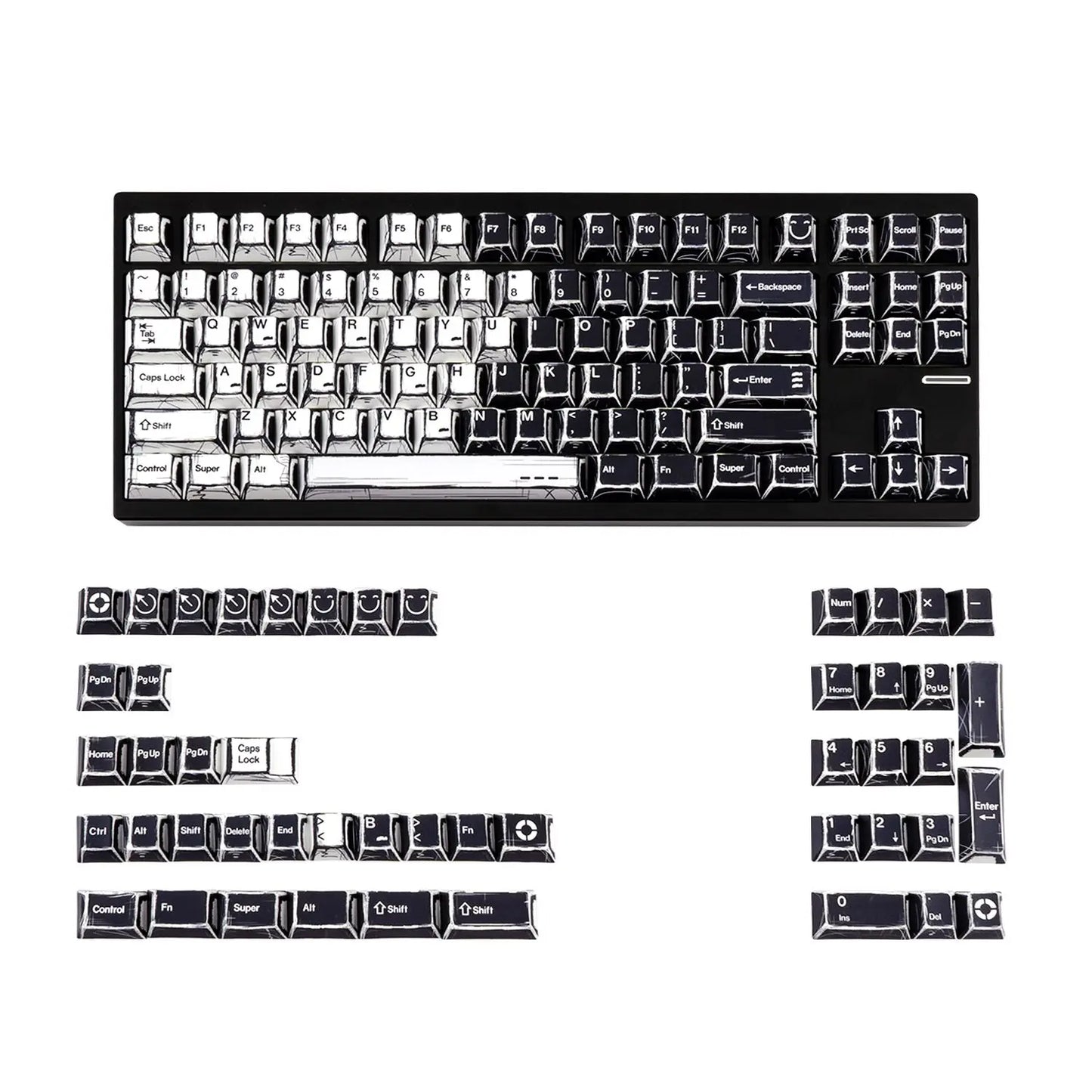 Comic Mixed Lights Dye Sublimation PBT Tastenkappe Russisch/Koreanisch/Deutsch/Englisch Tastenkappen Kirschprofil für MX Switch Gaming Keybaord