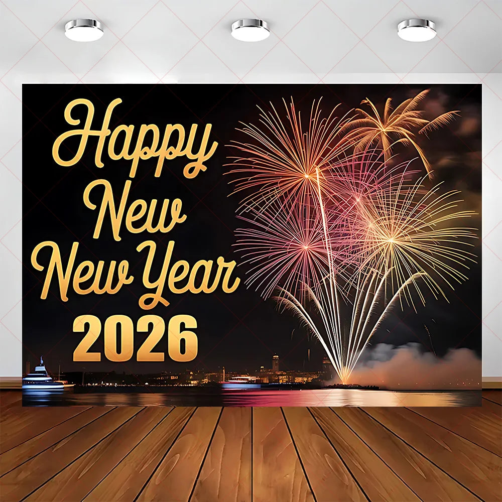2026 Frohes Neues Jahr Party Hintergrund Banner Glitzer Uhr Champagner Hintergrund Gold Ballon Home Party Dekoration Fotografie Prop