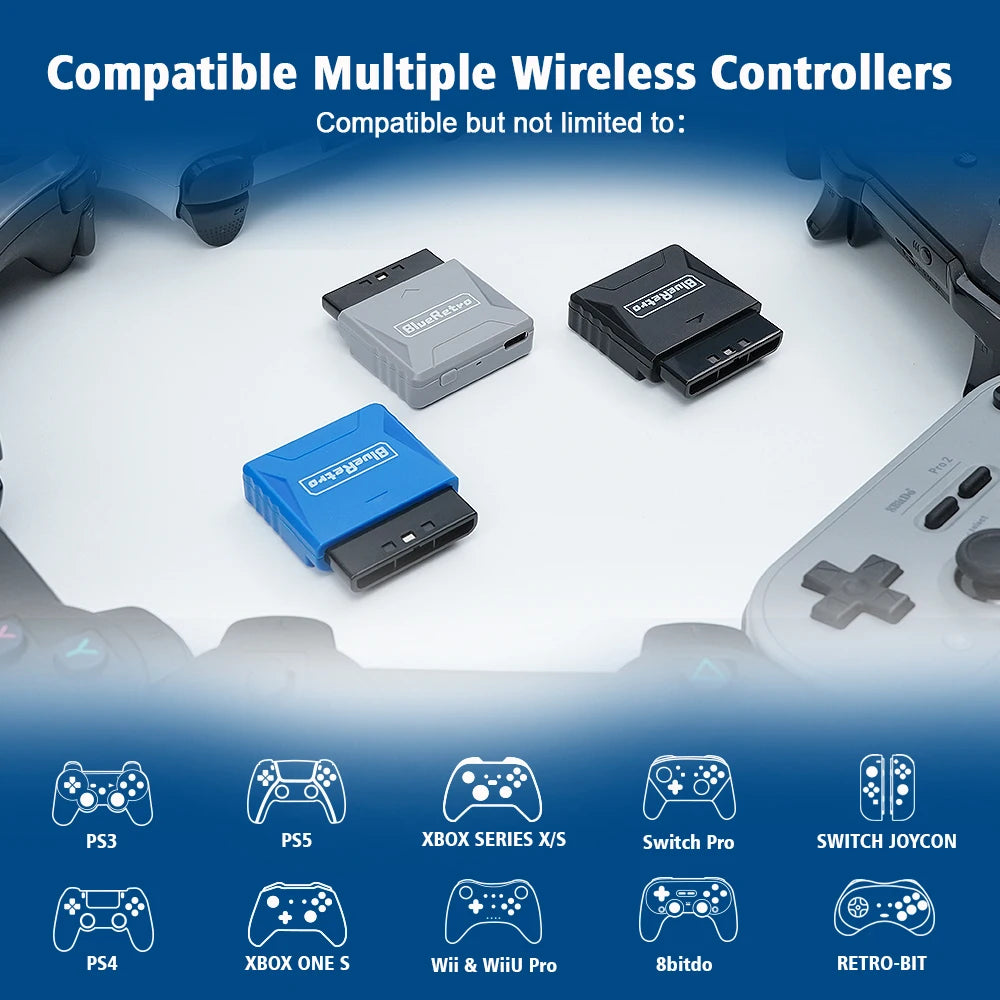 RetroScaler Mini Blueretro Receiver Adapter für PS1 PS One PS2 kompatibel mit 8bitdo PS4 PS5 Xbox Series X Wireless Controller