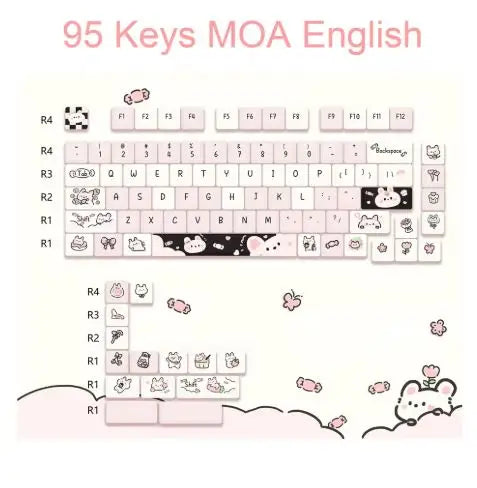 Neue 95 Tasten Dessert Cat Theme Tastenkappen MOA Profil PBT Tastenkappen Kit für 61/64/68/84/75/87 Tasten GMK67 mechanische Gaming-Tastatur