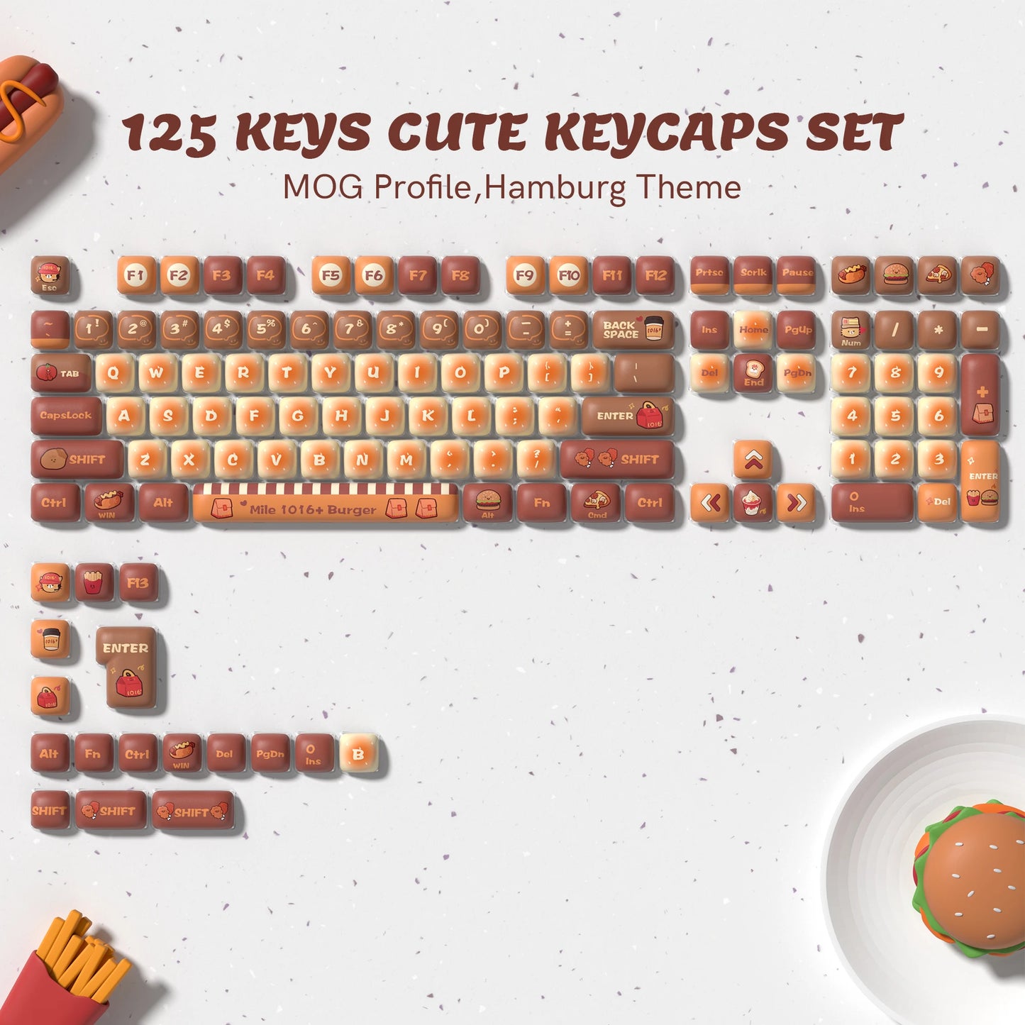 125-Tasten-MOG-Profil, fünf Seiten, Farbsublimation, PBT-Tastenkappen, individuell abgerundete, niedliche Tastenkappen für Cherry MX Switches Gaming-Tastatur