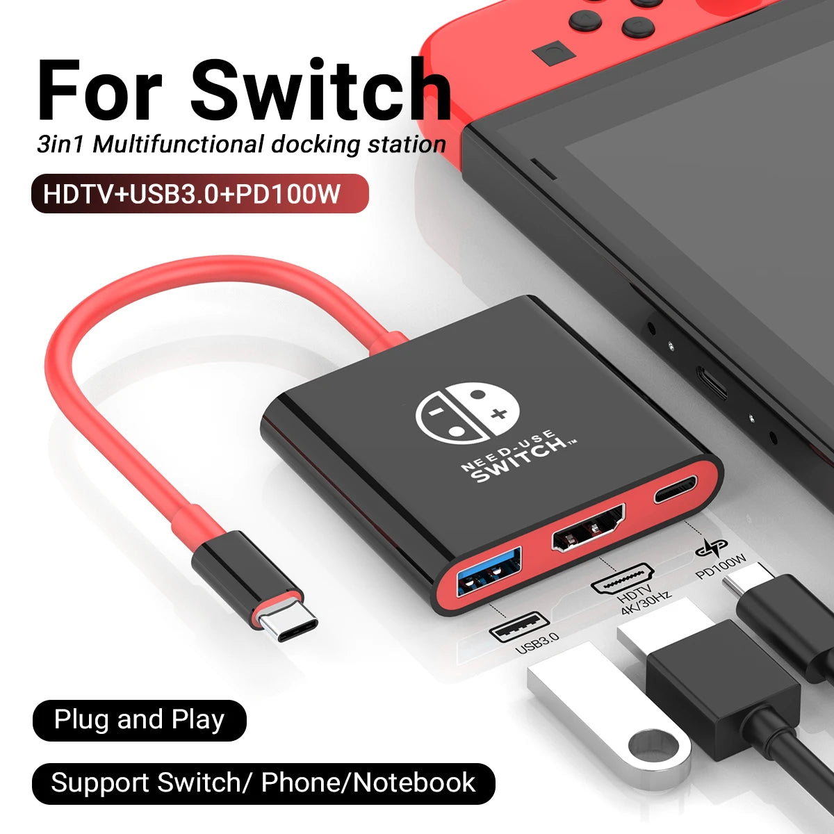 Tragbare Game-Dockingstation TYPE-C Hub mit HDMI und USB 3.0, perfekt für Reisen und Spiele