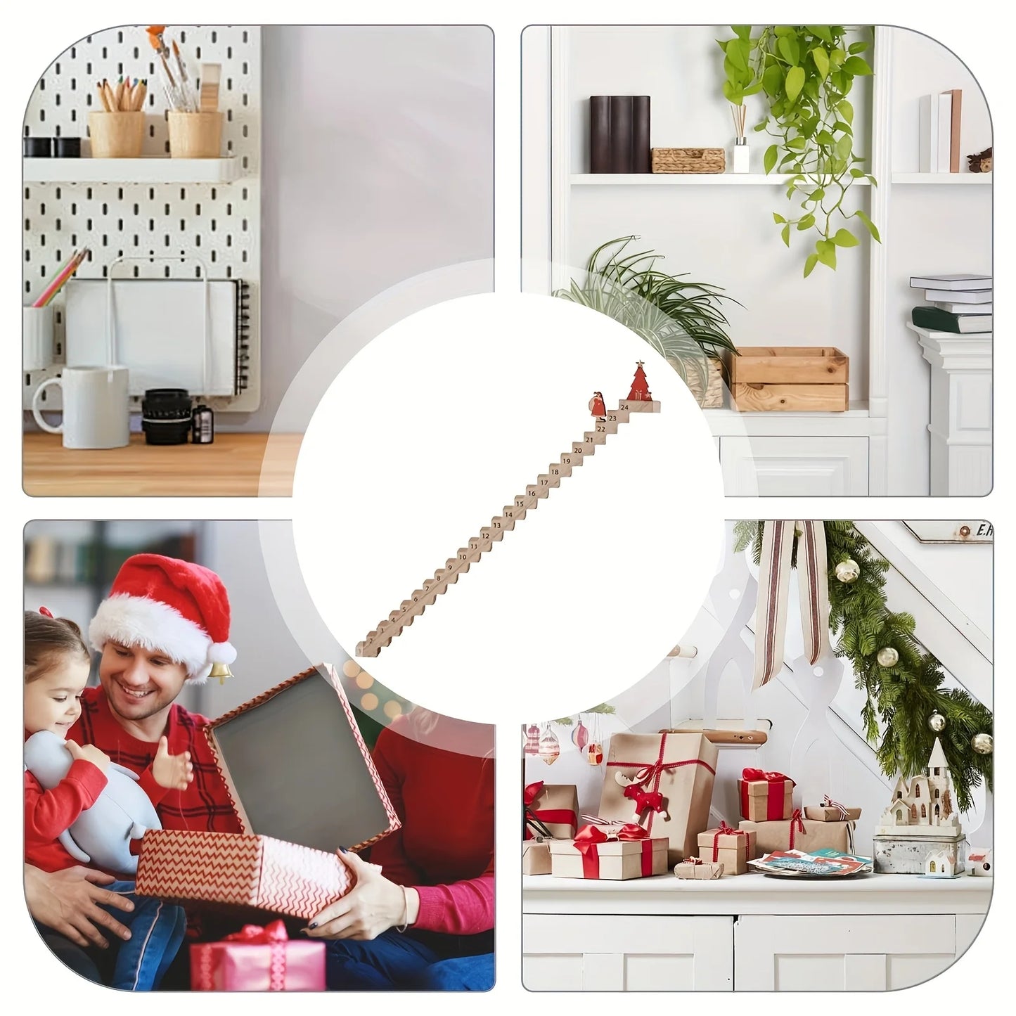 Weihnachts-Countdown-Kalender aus Holz, Weihnachtsmann, Treppensteigen, Kalender, Heimdekoration, Urlaub, Weihnachten, Ornament, Schreibtischdekoration, Geschenk