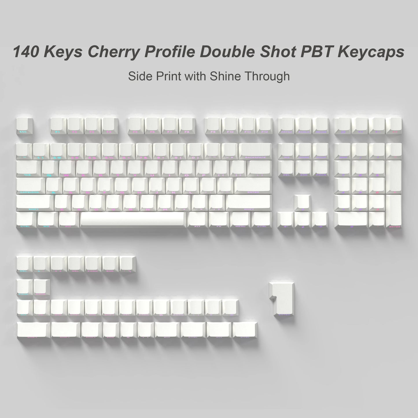 135 Tasten Double Shot Shine Through Tastenkappen Erdbeerrosa Seitendruck PBT Tastenkappen Kirschprofil für MX Switches Gaming-Tastatur