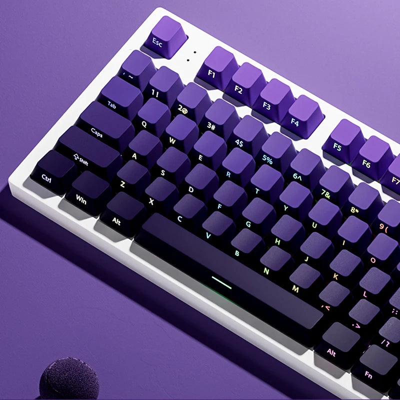 Lila Double Shot PBT-Tastenkappen mit Farbverlauf, OEM-Profil, seitlicher Druck, RGB-Hintergrundbeleuchtung, 135-Tasten für Cherry MX Switches Gaming-Tastatur