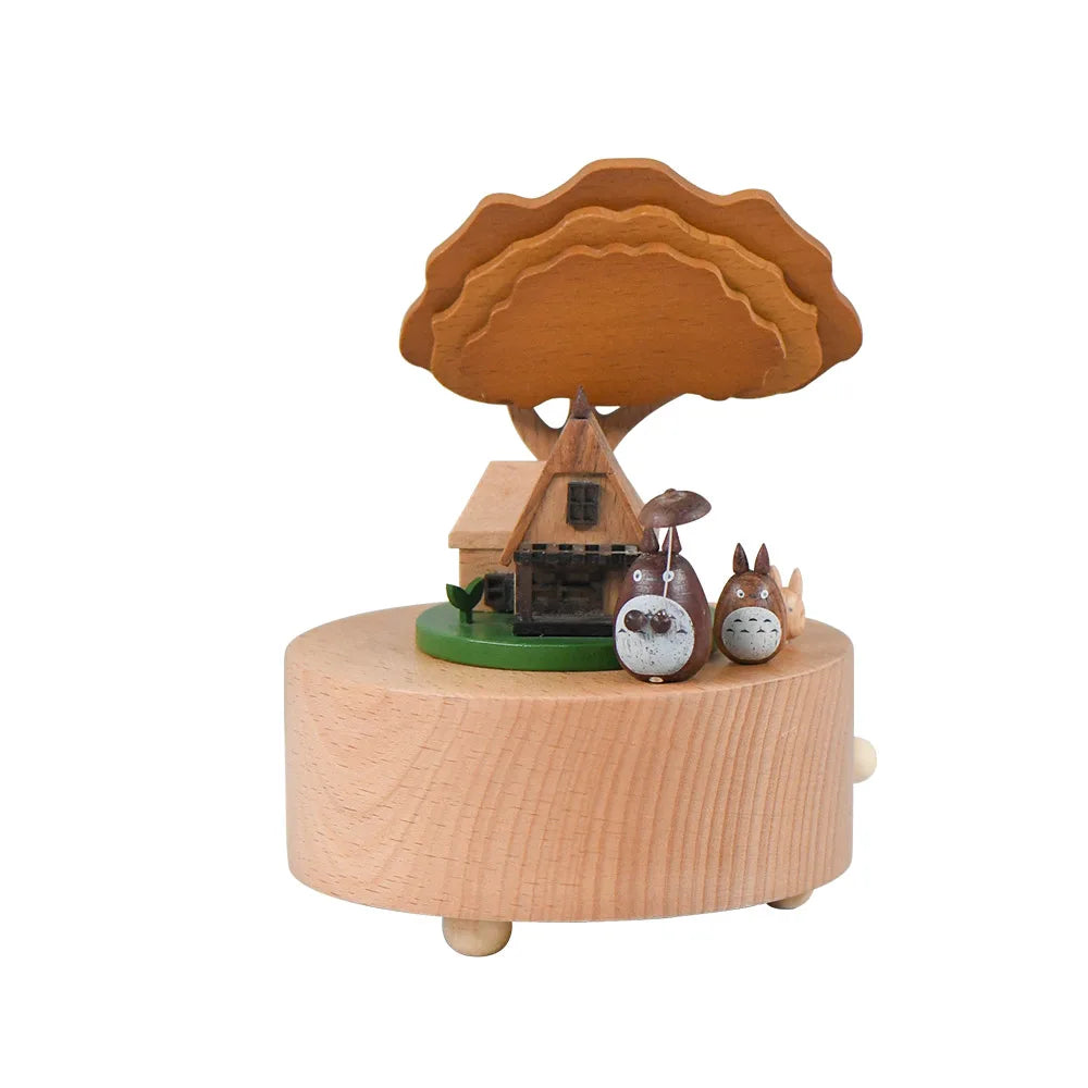 Weihnachtsgeschenke Großhandel Logo gravieren mechanische Wind Up Uhrwerk rotierende Karussell Ballerina Spieluhr aus Holz als Geschenk