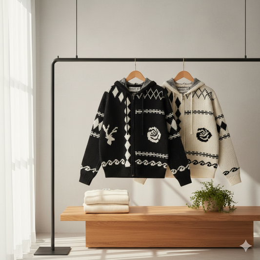 Premium-Strickpullover aus Rosenwolle – Weicher Unisex-Hoodie mit Reißverschluss - NVTS Solutions