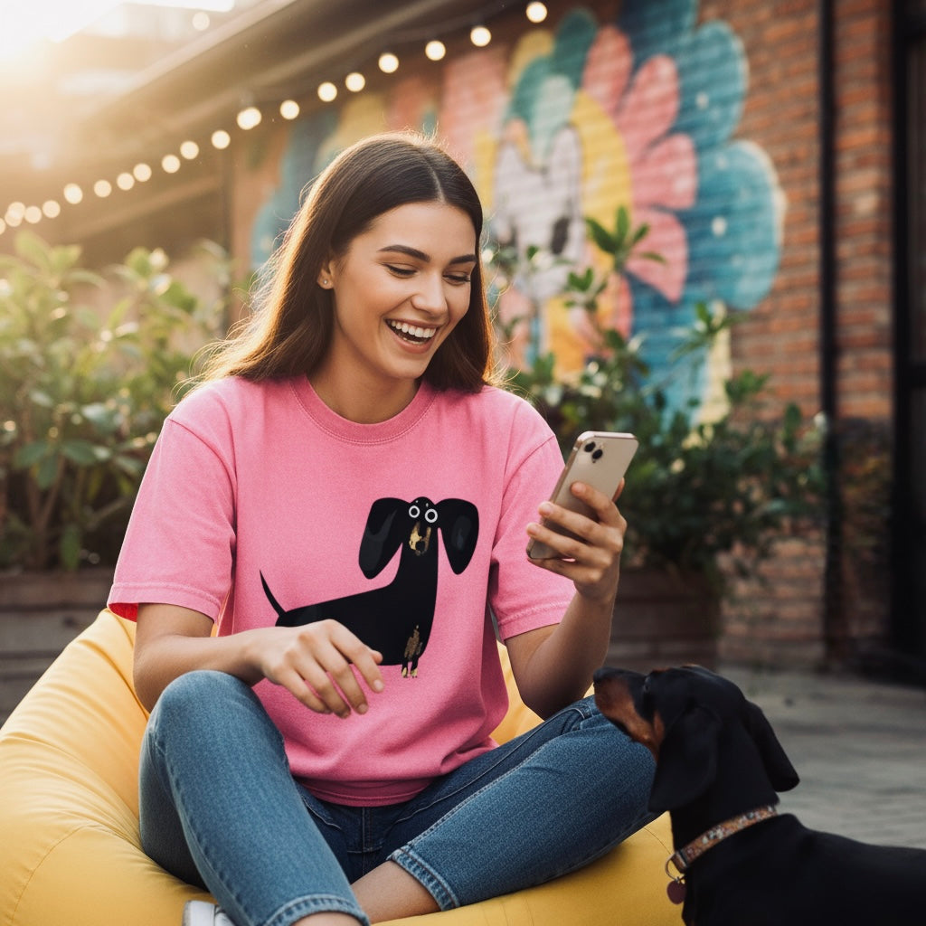 Oversize Vintage T-Shirt | "acid-wash" Baumwolle mit Dackel-Motiv | Statement Piece - NVTS Solutions