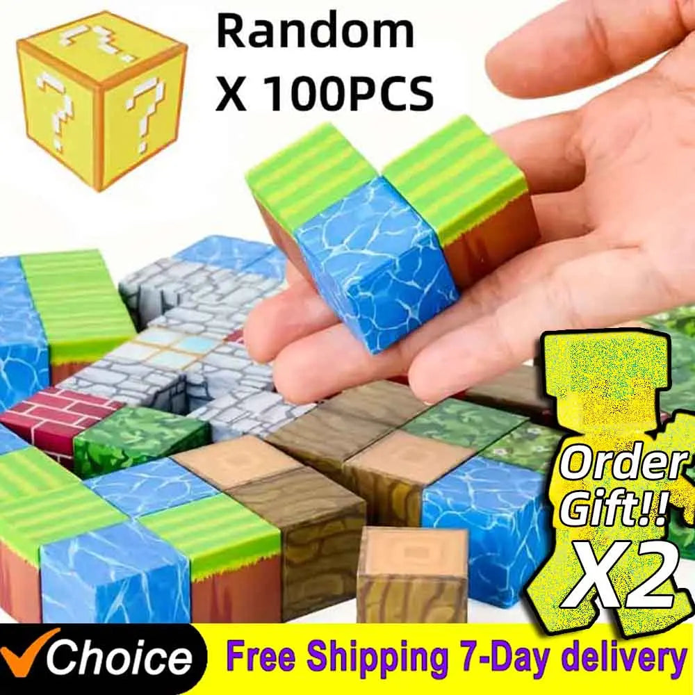 Magnetset Mine World CubeMagnetische Bausteine für Kinder ab 3 Jahren, DIY-Modell, Kinder bestellen Sie ein Geschenk mit Mini-Puppenfiguren