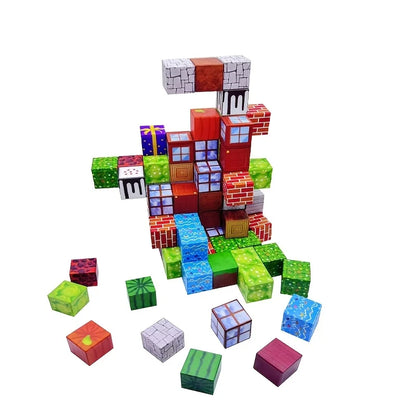 Magnetset Mine World CubeMagnetische Bausteine für Kinder ab 3 Jahren, DIY-Modell, Kinder bestellen Sie ein Geschenk mit Mini-Puppenfiguren