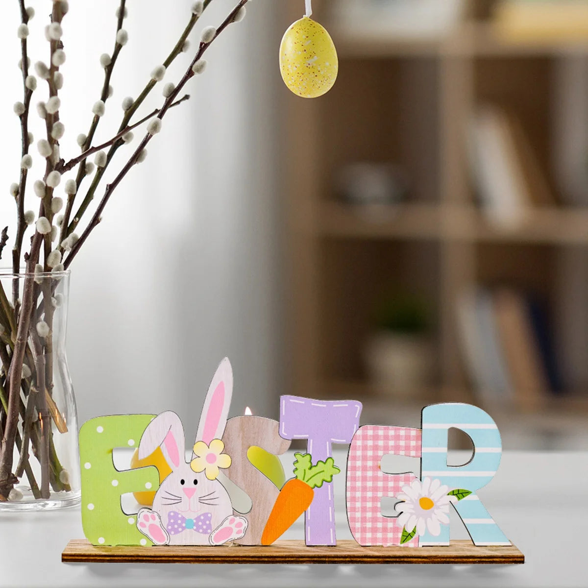 Ostern-Holzornament, Hallo Frühling, Dekoration für Zuhause, Haseneier, Hase, Karotte, Ostern, Partyzubehör, DIY-Handwerk, Geschenk für Kinder