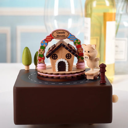 Weihnachtsgeschenke Großhandel Logo gravieren mechanische Wind Up Uhrwerk rotierende Karussell Ballerina Spieluhr aus Holz als Geschenk