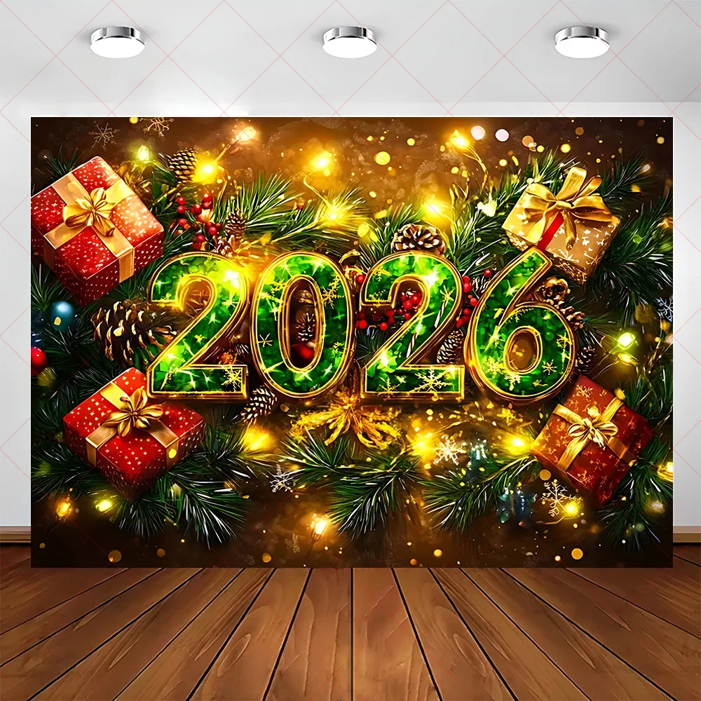 2026 Frohes Neues Jahr Party Hintergrund Banner Glitzer Uhr Champagner Hintergrund Gold Ballon Home Party Dekoration Fotografie Prop