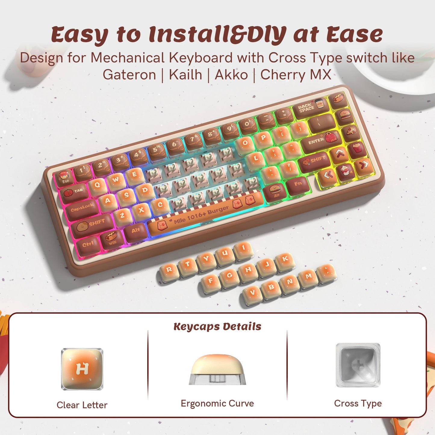 125-Tasten-MOG-Profil, fünf Seiten, Farbsublimation, PBT-Tastenkappen, individuell abgerundete, niedliche Tastenkappen für Cherry MX Switches Gaming-Tastatur