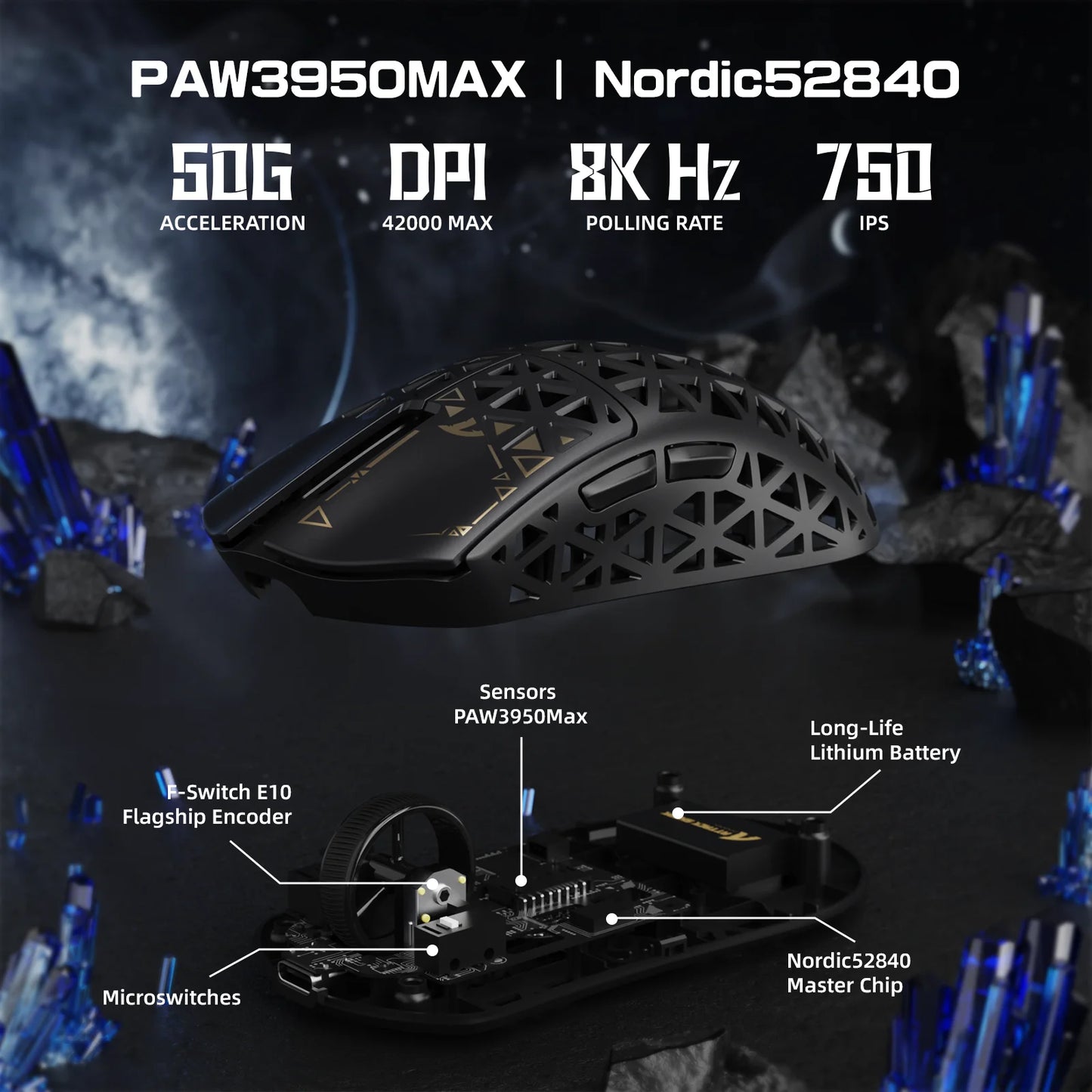 ATTACK SHARK R5 Ultra Carbon Fiber Wireless Gaming Mouse, PixArt PAW3950MAX Gaming Sensor, 42000 DPI, 8000 Hz, MCU Nordic 52840
