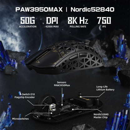 ATTACK SHARK R5 Ultra Carbon Fiber Wireless Gaming Mouse, PixArt PAW3950MAX Gaming Sensor, 42000 DPI, 8000 Hz, MCU Nordic 52840