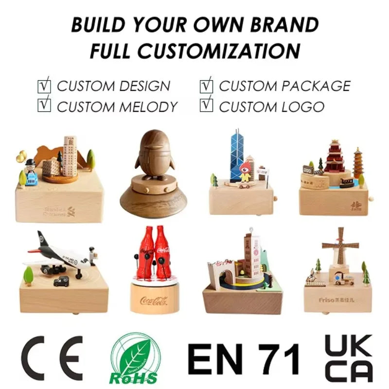 Weihnachtsgeschenke Großhandel Logo gravieren mechanische Wind Up Uhrwerk rotierende Karussell Ballerina Spieluhr aus Holz als Geschenk