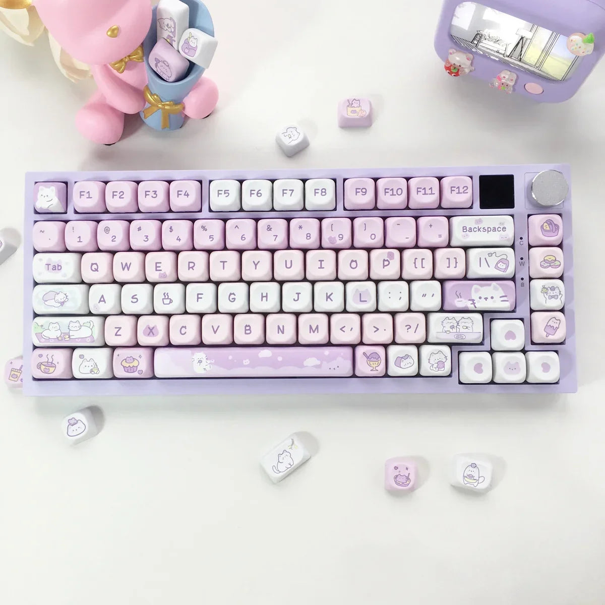 Neue 95 Tasten Dessert Cat Theme Tastenkappen MOA Profil PBT Tastenkappen Kit für 61/64/68/84/75/87 Tasten GMK67 mechanische Gaming-Tastatur
