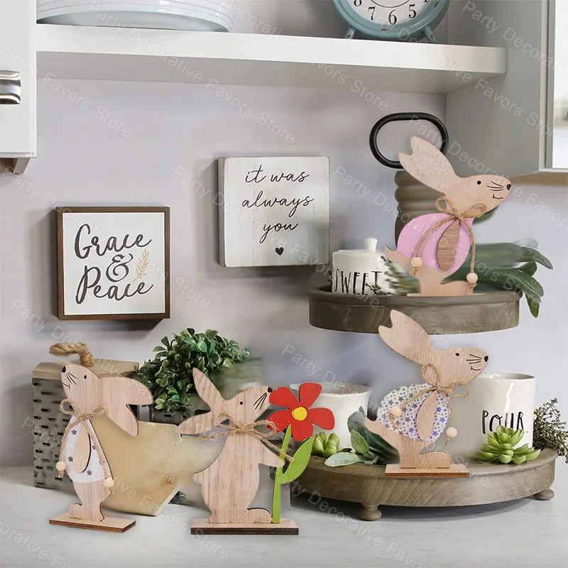 Ostern-Kaninchen-Ornament aus Holz, niedlicher stehender Hase für Frühling, Ostern, Zuhause, Tischdekoration, Party, DIY, Basteln, Kinder, Gastgeschenke, Geschenk 2025,