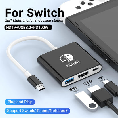 Tragbare Game-Dockingstation TYPE-C Hub mit HDMI und USB 3.0, perfekt für Reisen und Spiele