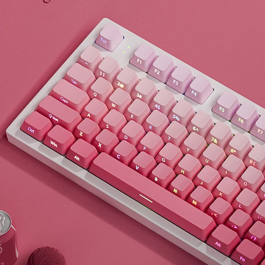 135 Tasten Double Shot Shine Through Tastenkappen Erdbeerrosa Seitendruck PBT Tastenkappen Kirschprofil für MX Switches Gaming-Tastatur
