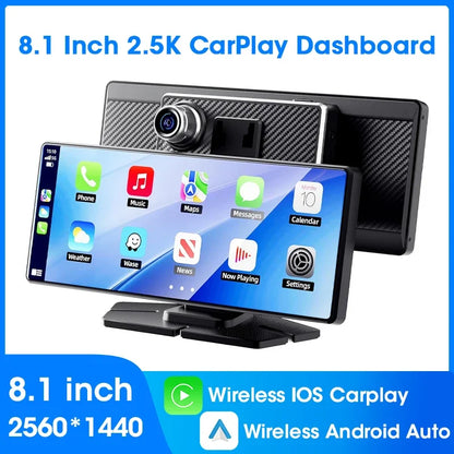 Carplay-Bildschirm für Auto, 8,1-Zoll-tragbarer Touchscreen-Autoradio mit Android Auto, 2,5 K Dashcam, Autoradio-Multimedia-Video-Player