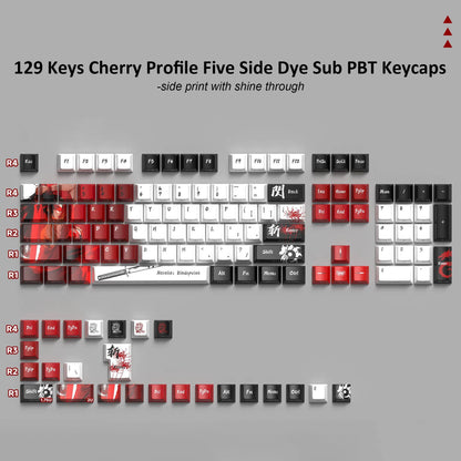 129 Tasten Swordsman 5-seitig Dye Sub PBT Tastenkappe Cherry Profile Side Gedruckt Shine Through Tastenkappen für MX Switches Gaming-Tastatur