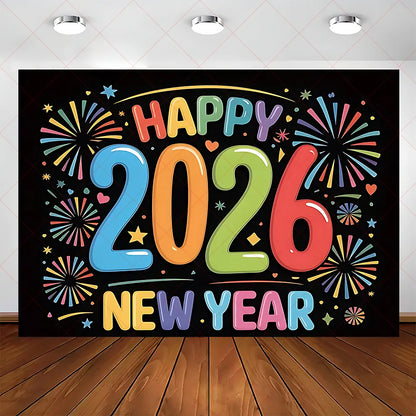 2026 Frohes Neues Jahr Party Hintergrund Banner Glitzer Uhr Champagner Hintergrund Gold Ballon Home Party Dekoration Fotografie Prop