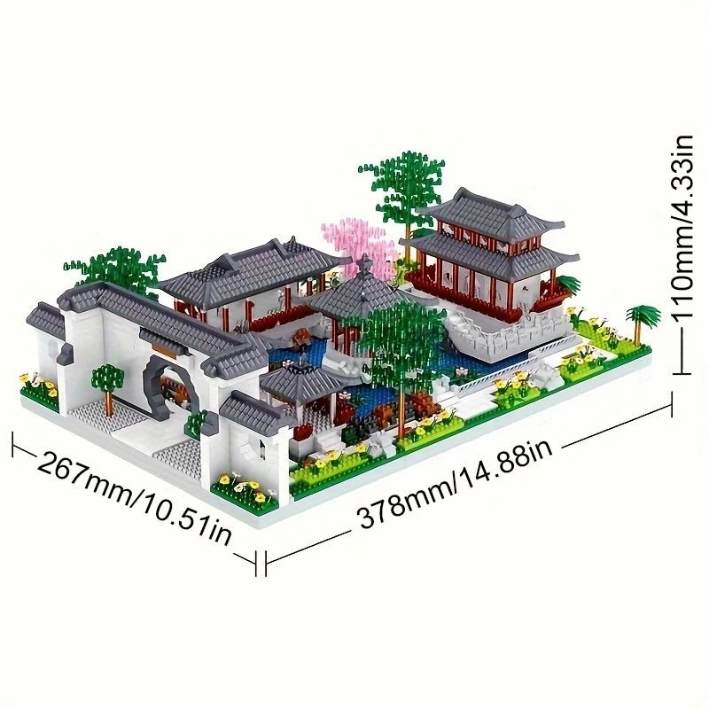 Suzhou Garten chinesische klassische Gebäude Mikropartikel Baustein Modell Dekoration Lernspielzeug