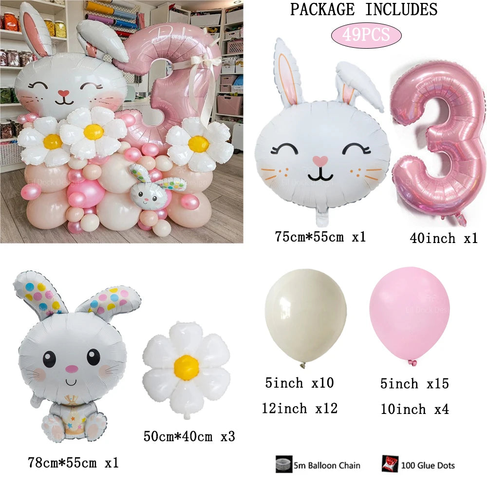 49 Stücke Ostern Niedlichen Hasen Ballon 40 zoll Rosa 1-9 Anzahl Folienballons Set Mädchen Geburtstag Babyparty Dekoration Kaninchen Globos
