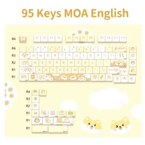 Neue 95 Tasten Dessert Cat Theme Tastenkappen MOA Profil PBT Tastenkappen Kit für 61/64/68/84/75/87 Tasten GMK67 mechanische Gaming-Tastatur