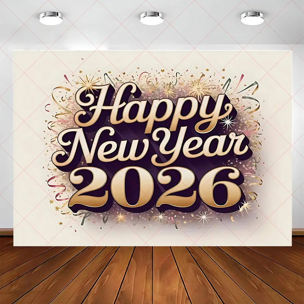 2026 Frohes Neues Jahr Party Hintergrund Banner Glitzer Uhr Champagner Hintergrund Gold Ballon Home Party Dekoration Fotografie Prop