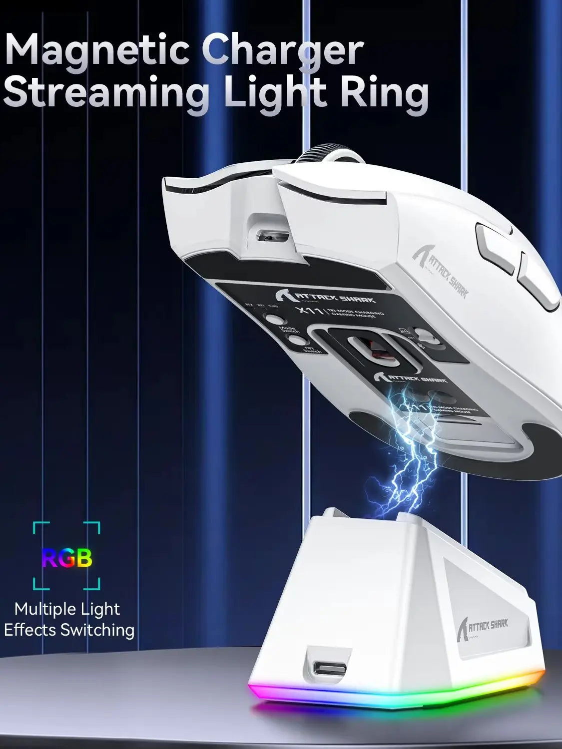 Attack Shark X11 Tri-Mode-Gaming-Maus mit magnetischer Ladestation, PixArt PAW3311-Sensor, 22K DPI, BT/2,4 GHz/kabelgebunden, für PC/MAC