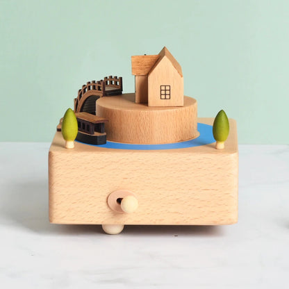 Weihnachtsgeschenke Großhandel Logo gravieren mechanische Wind Up Uhrwerk rotierende Karussell Ballerina Spieluhr aus Holz als Geschenk