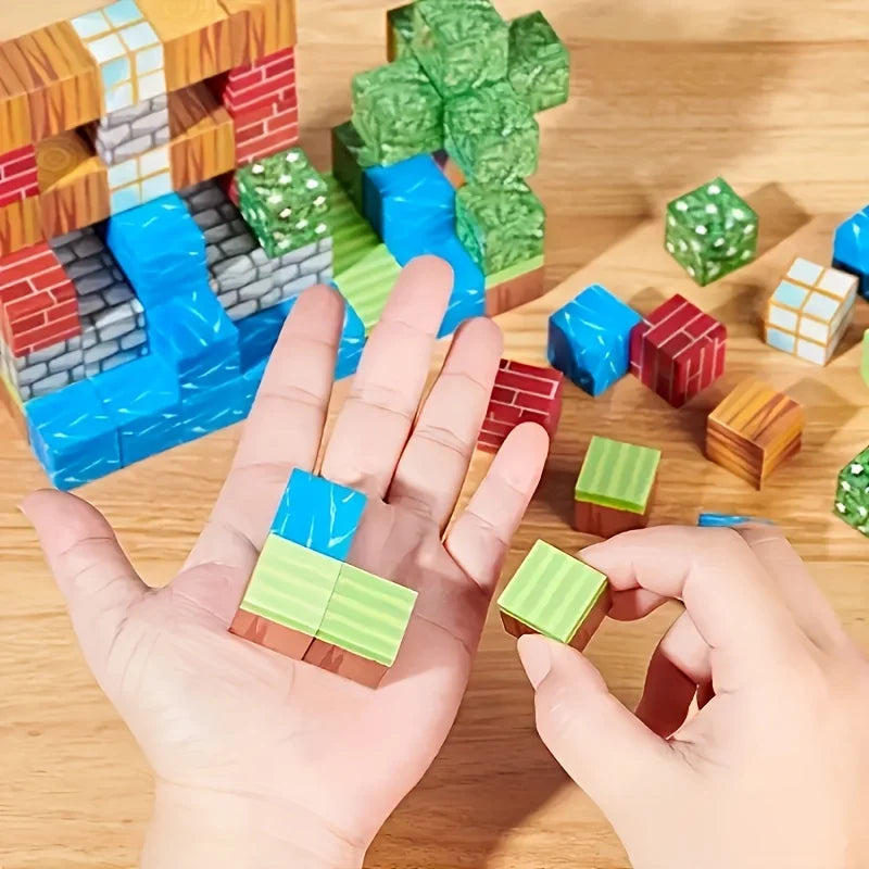 Magnetset Mine World CubeMagnetische Bausteine für Kinder ab 3 Jahren, DIY-Modell, Kinder bestellen Sie ein Geschenk mit Mini-Puppenfiguren