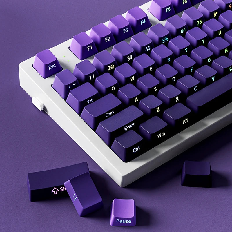Lila Double Shot PBT-Tastenkappen mit Farbverlauf, OEM-Profil, seitlicher Druck, RGB-Hintergrundbeleuchtung, 135-Tasten für Cherry MX Switches Gaming-Tastatur