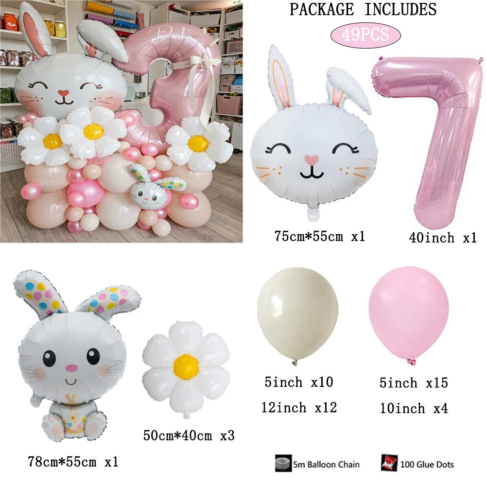 49 Stücke Ostern Niedlichen Hasen Ballon 40 zoll Rosa 1-9 Anzahl Folienballons Set Mädchen Geburtstag Babyparty Dekoration Kaninchen Globos