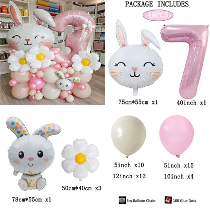 49 Stücke Ostern Niedlichen Hasen Ballon 40 zoll Rosa 1-9 Anzahl Folienballons Set Mädchen Geburtstag Babyparty Dekoration Kaninchen Globos