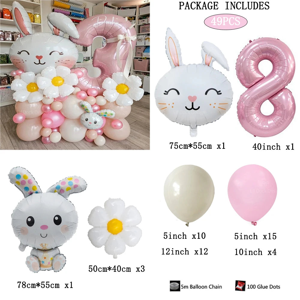49 Stücke Ostern Niedlichen Hasen Ballon 40 zoll Rosa 1-9 Anzahl Folienballons Set Mädchen Geburtstag Babyparty Dekoration Kaninchen Globos
