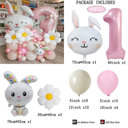 49 Stücke Ostern Niedlichen Hasen Ballon 40 zoll Rosa 1-9 Anzahl Folienballons Set Mädchen Geburtstag Babyparty Dekoration Kaninchen Globos