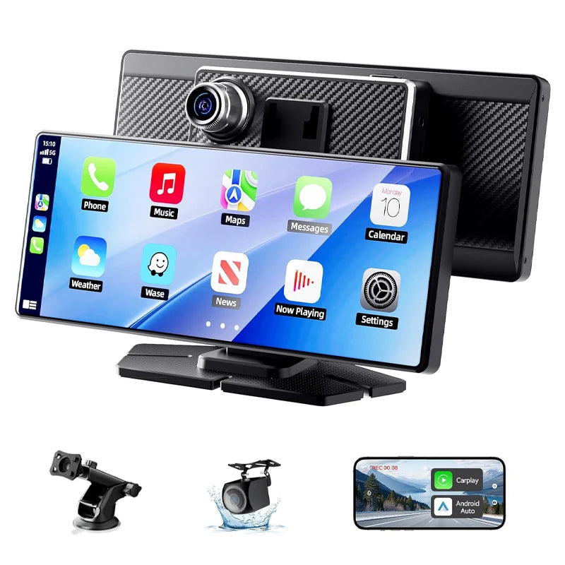 Carplay-Bildschirm für Auto, 8,1-Zoll-tragbarer Touchscreen-Autoradio mit Android Auto, 2,5 K Dashcam, Autoradio-Multimedia-Video-Player