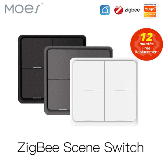 MOES 4-Gang Tuya ZigBee Wireless 12-Szenenschalter Druckknopf-Controller Batteriebetriebenes Automatisierungsszenario für Tuya-Geräte