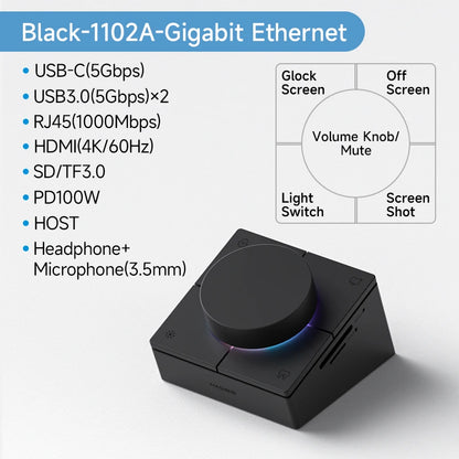 Hagibis-Knopf, USB-C-Hub mit Tastenkombinationen, Typ-C-Dockingstation, Lautstärkeregelung, Desktop-Controller, 2,5 G, RJ45, für MacBook