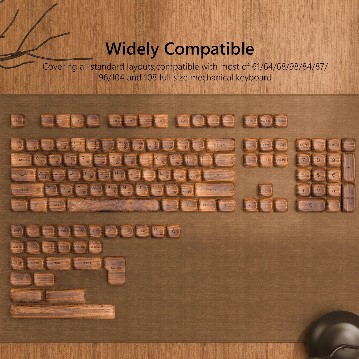 134-Tasten-Thema aus Walnussholz, MOA-Profil, PBT-Tastenkappen, individuelle Dye-Sub-Tastenkappen für mechanische Gaming-Tastatur 61/87/104 Cherry MX