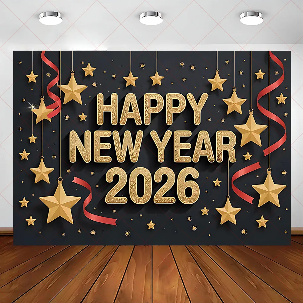 2026 Frohes Neues Jahr Party Hintergrund Banner Glitzer Uhr Champagner Hintergrund Gold Ballon Home Party Dekoration Fotografie Prop