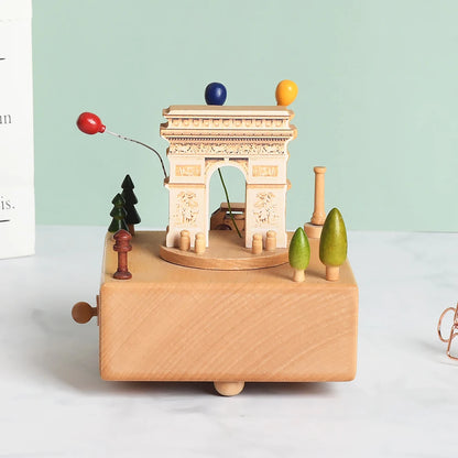 Weihnachtsgeschenke Großhandel Logo gravieren mechanische Wind Up Uhrwerk rotierende Karussell Ballerina Spieluhr aus Holz als Geschenk