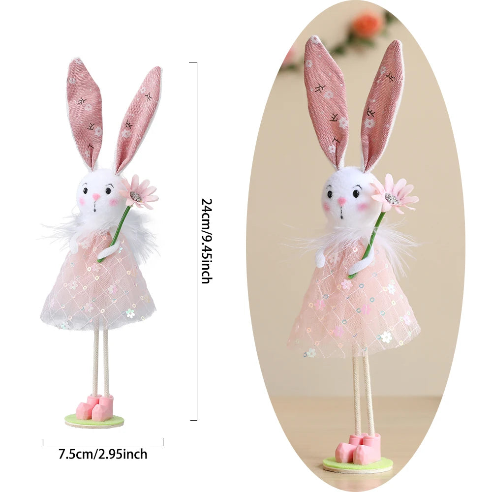 24 cm Ostern Stehende Blume Fee Engel Elf Kaninchen Puppen Rosa Grüne Blumen Gaze Puffy Rock Frühling Hase Ostern Dekor