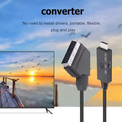 1080P SCART zu HDMI-kompatibles Video-Audio-Konverter-Adapterkabel Stecker auf Stecker SCART-Eingang zu HDMI-kompatiblem Ausgang
